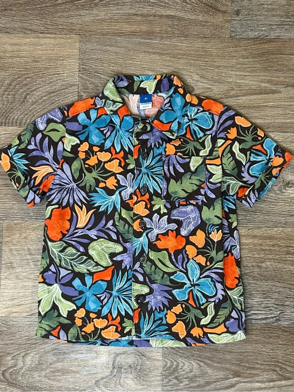 Old Navy Hawaiian Dinosaur Short-Sleeve Button-Down Shirt Floral Boys 5T